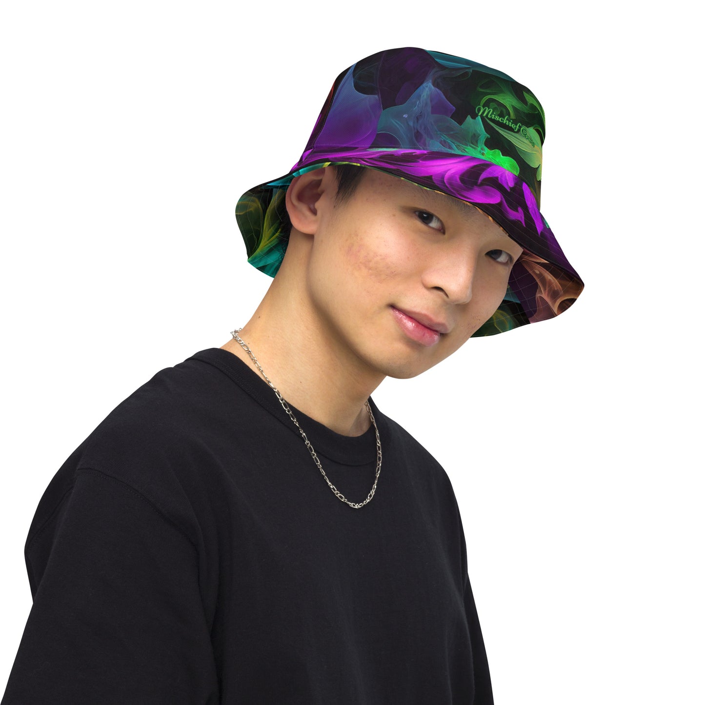 Reversible bucket hat - Rainbow Smoke and Feathers