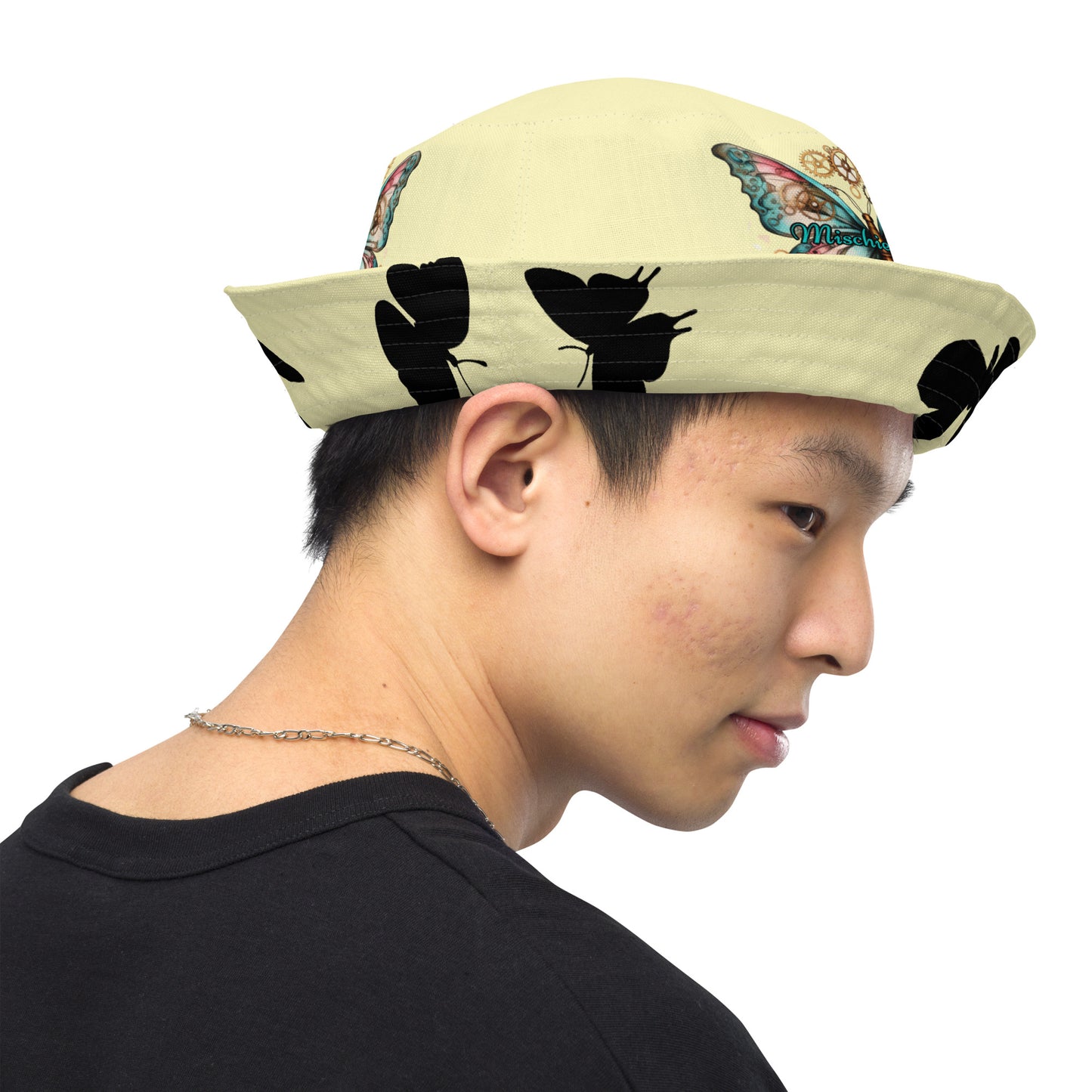 Reversible bucket hat - Steampunk butterfly Black butterflies