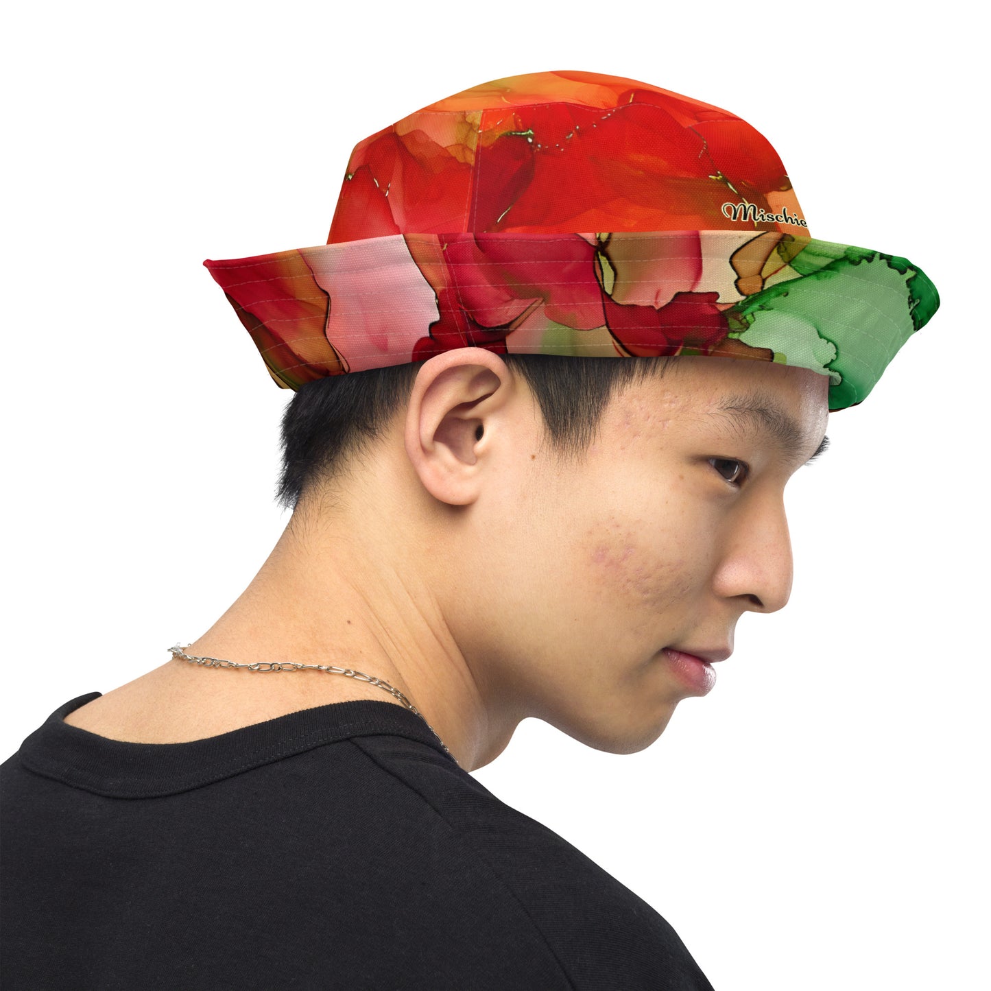 Reversible bucket hat - Red and Green Smoke Design