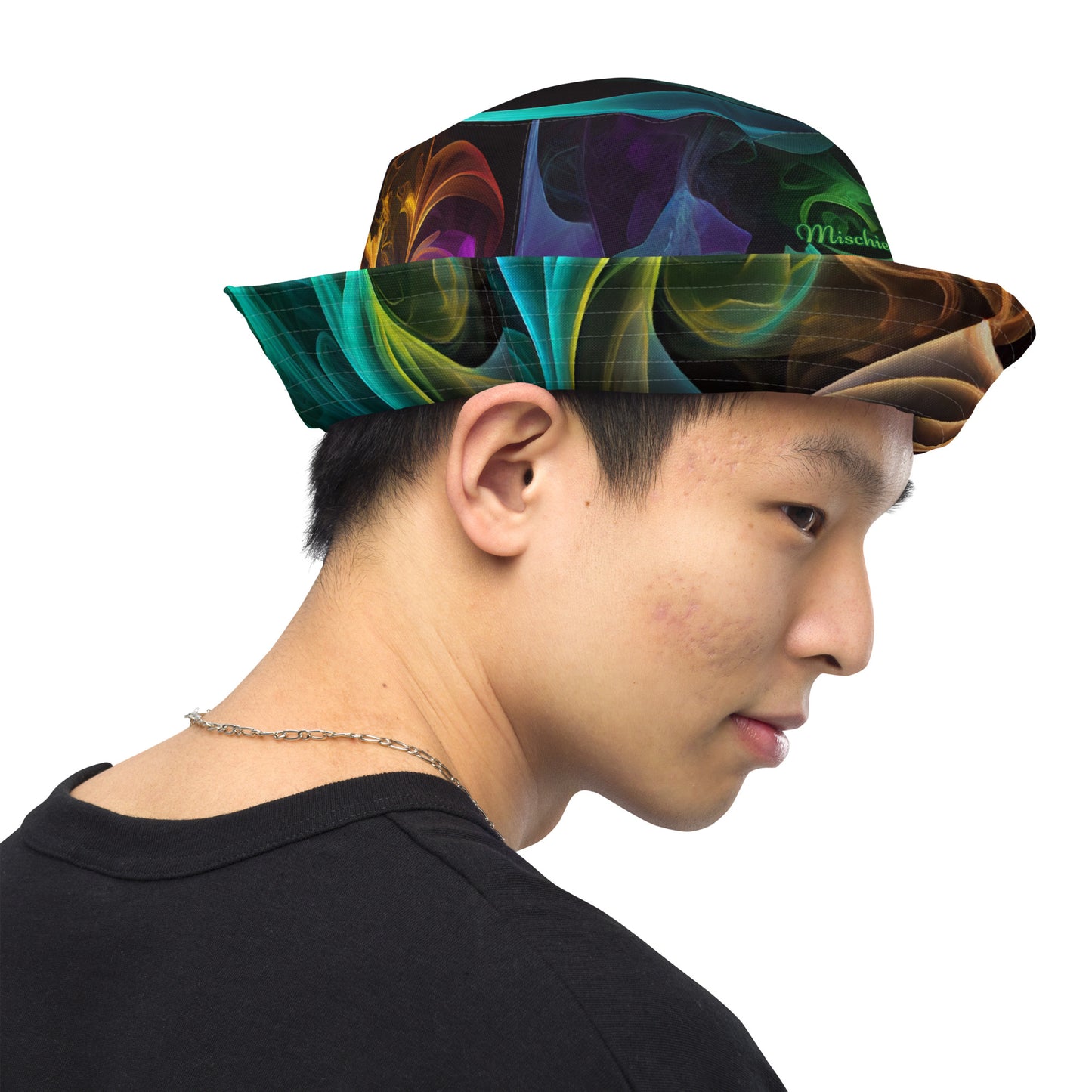 Reversible bucket hat - Rainbow Smoke and Feathers