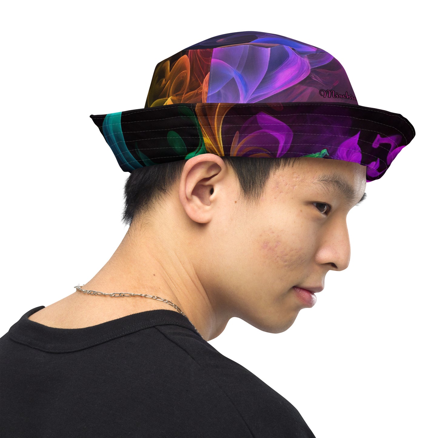 Reversible bucket hat - Rainbow Smoke and Feathers