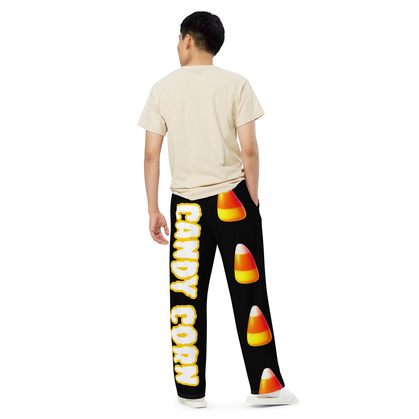 Festive Candy Corn Unisex Pants - Halloween Style!, Trendy Wide-Leg Candy Corn Pants for All Genders