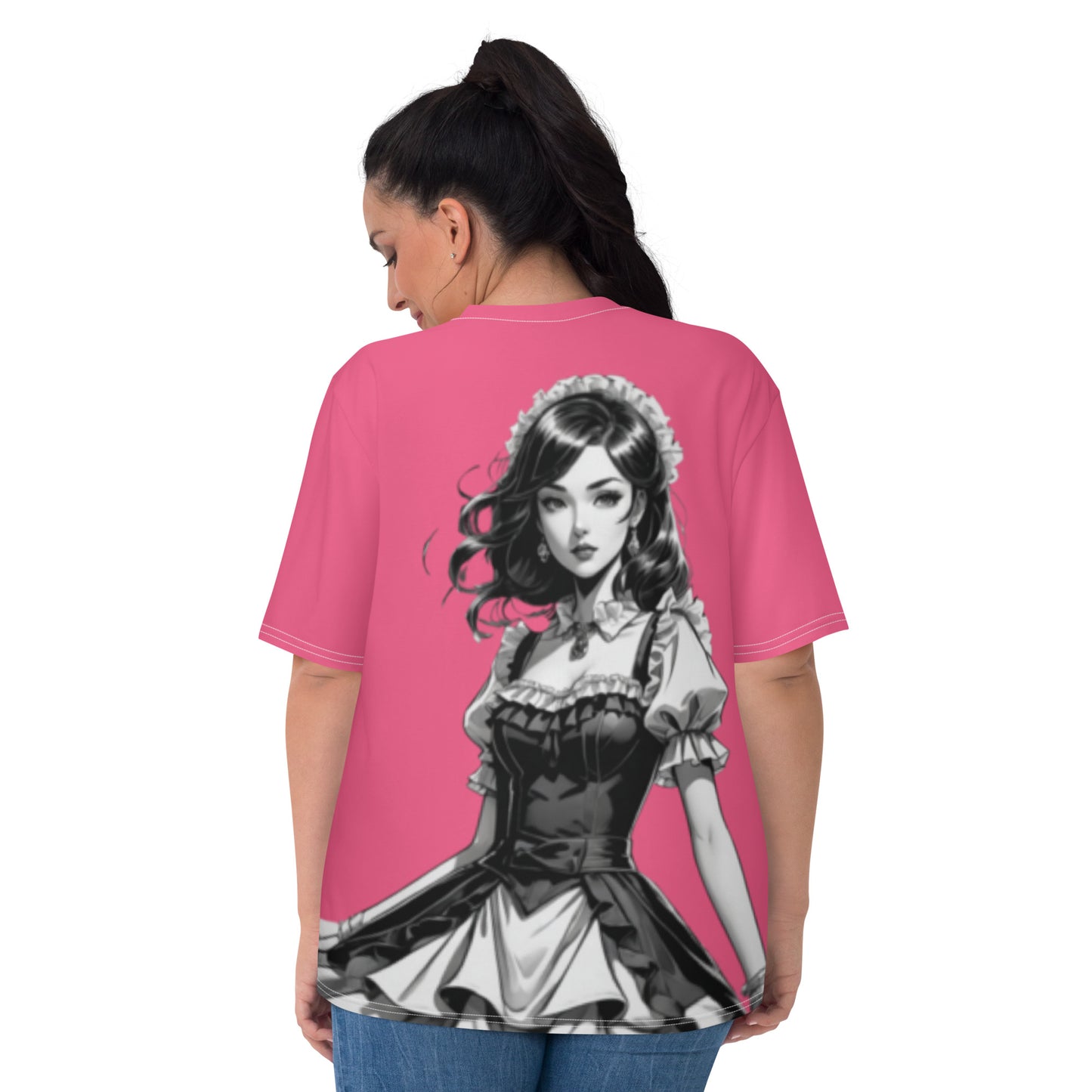 Women's T-shirt - Just a women who loves anime - Beautiful Maid with Brink Pink background