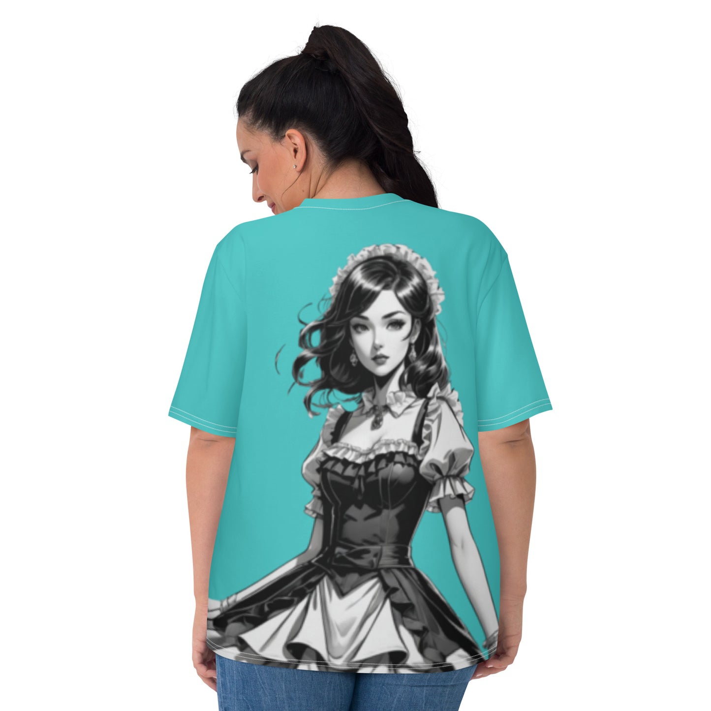 Women's T-shirt - Just a women who loves anime - Beautiful Maid with Dark Turquoise background