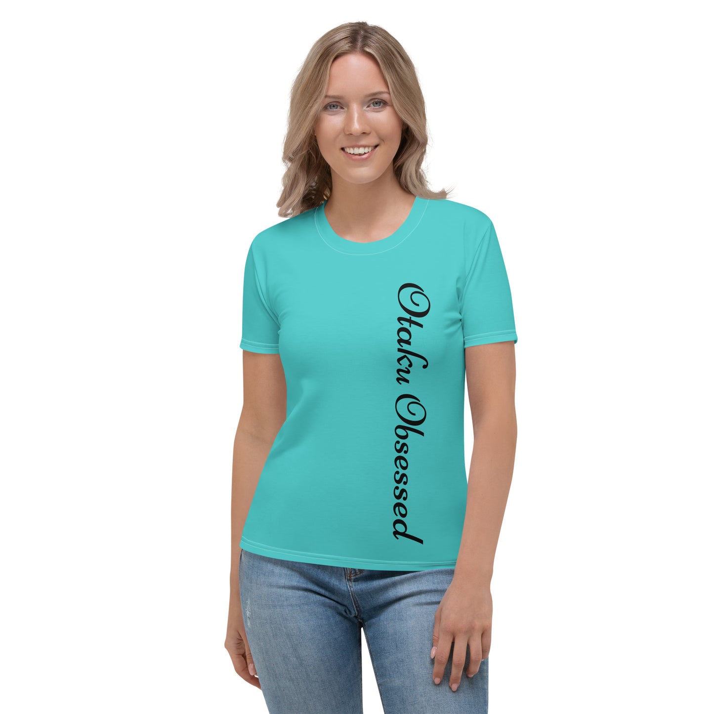 Women's T-shirt - Just a women who loves anime - Beautiful Maid with Dark Turquoise background