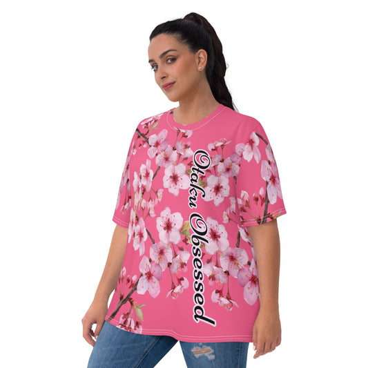 Women's T-shirt - Just a women who loves anime - Beautiful Maid with Brink Pink with cherry blossoms background