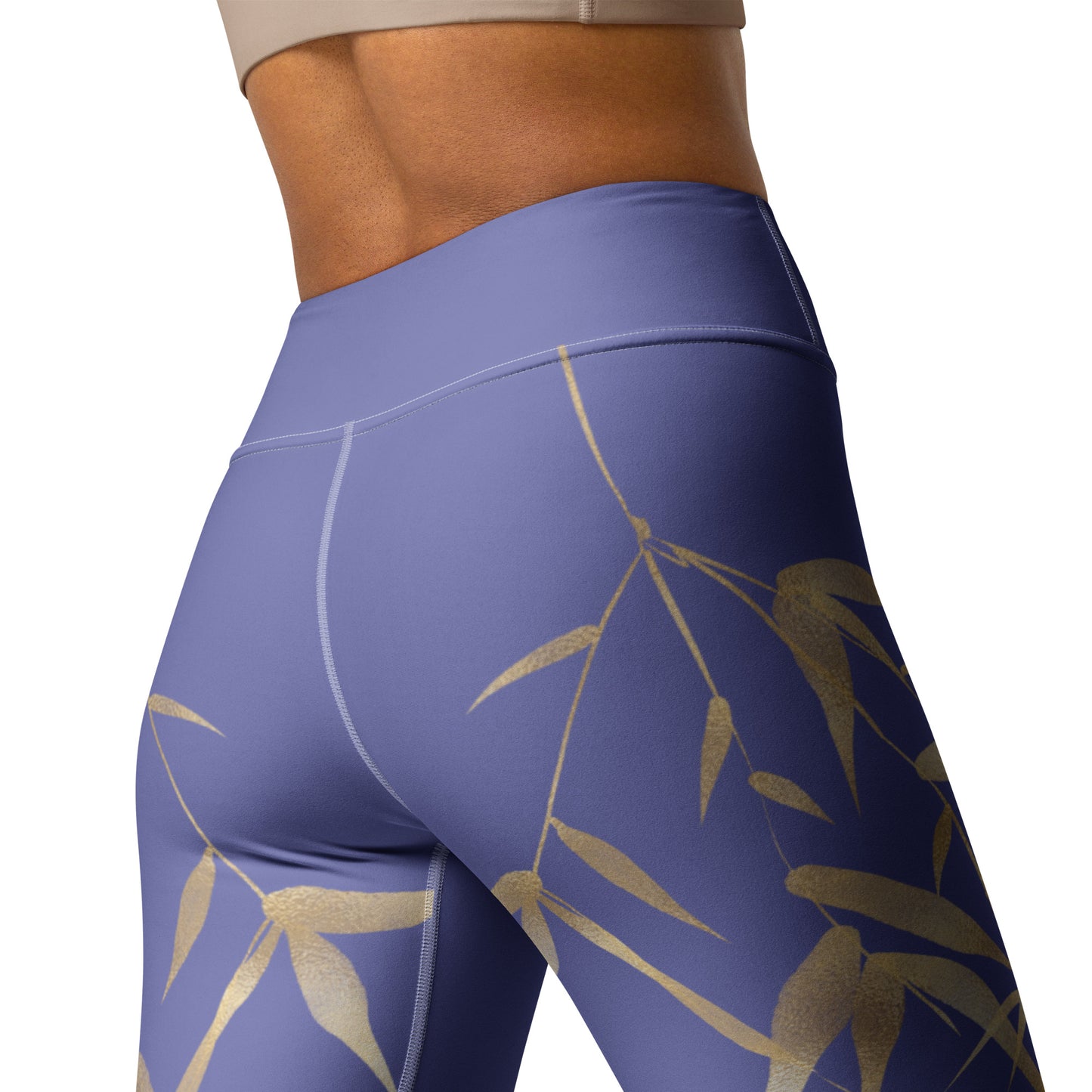 Yoga Leggings - Dragon, White Smoke, Gold Leaf, Chetwode Blue Purple Background