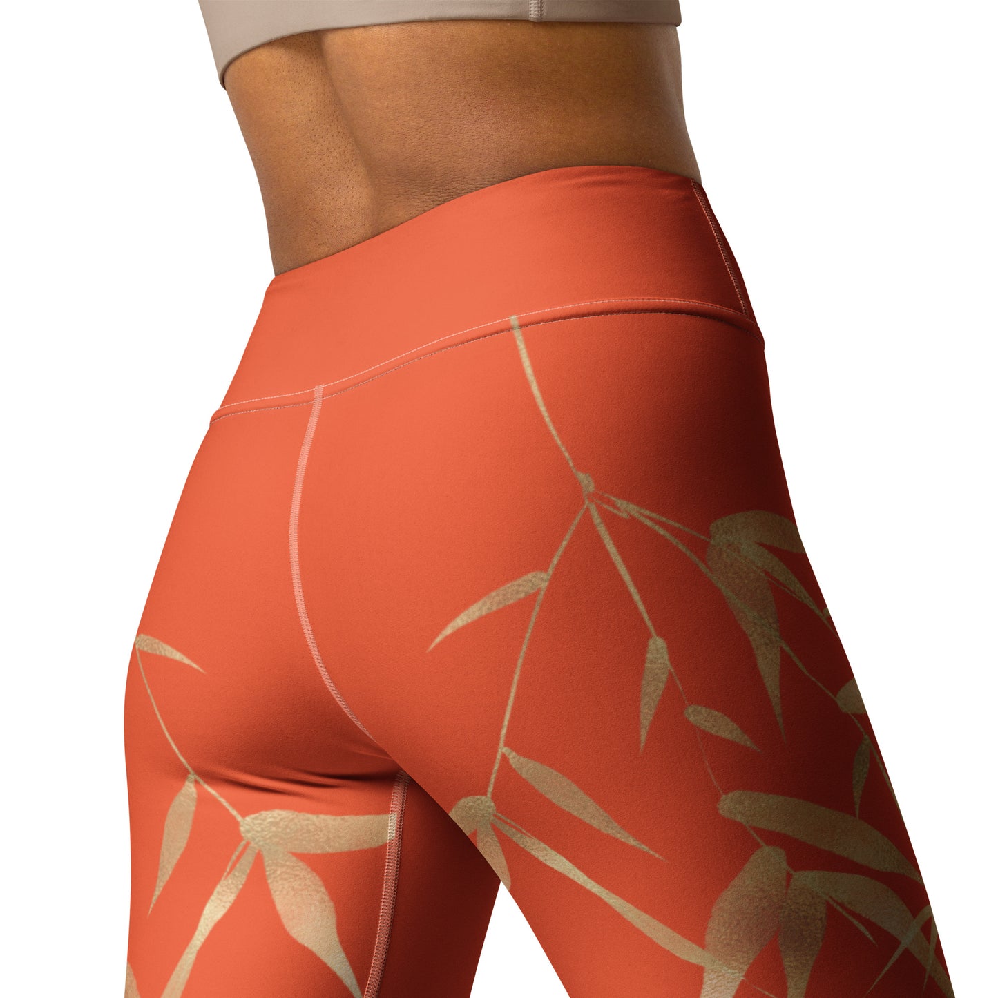 Yoga Leggings - Dragon, White Smoke, Gold Leaf, Outrageous Orange Background