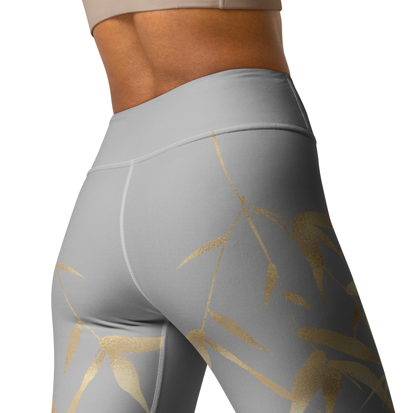 Yoga Leggings - Dragon, White Smoke, Gold Leaf, Silver Background