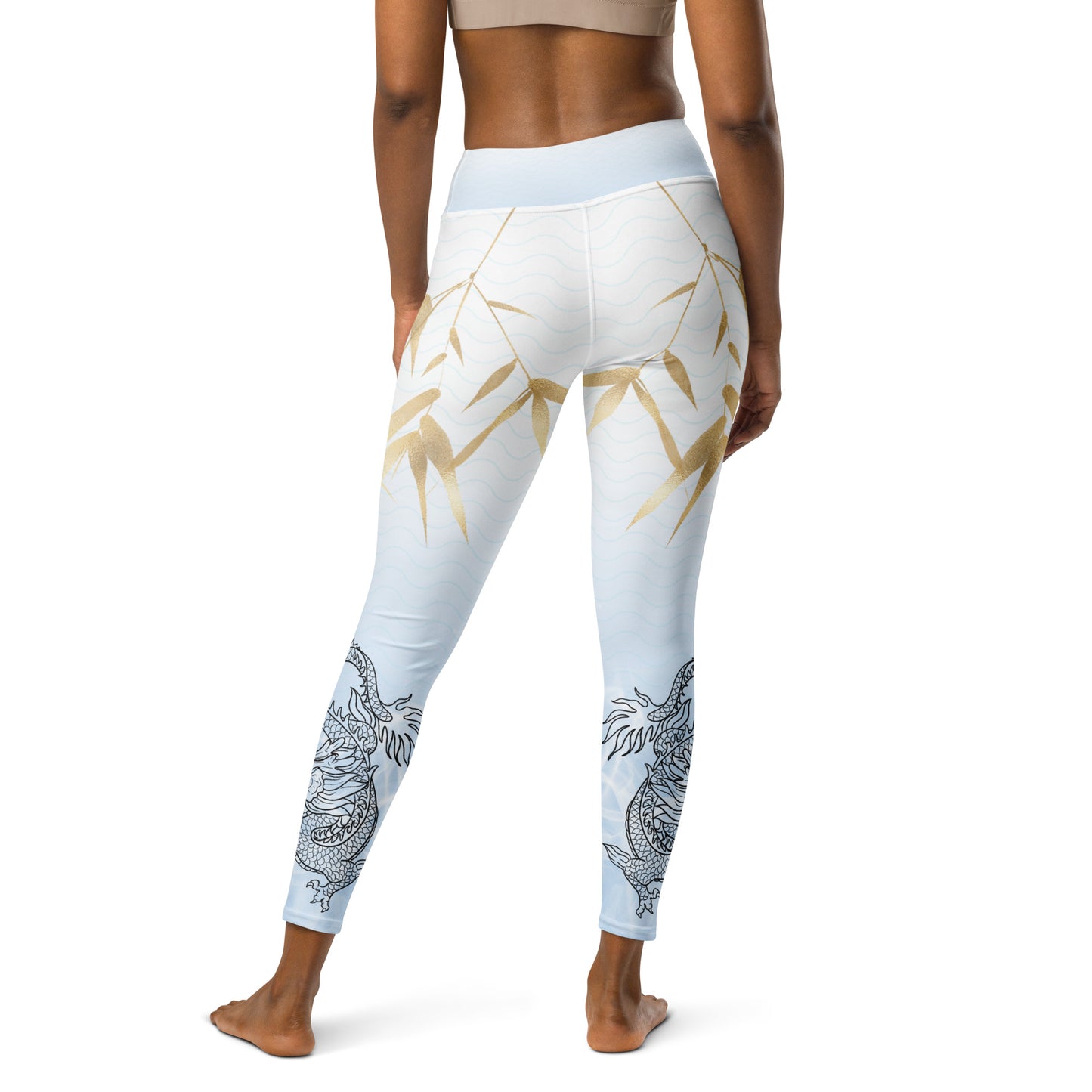 Yoga Leggings - Dragon, White Smoke, Gold Leaf, Gradient 1 Background