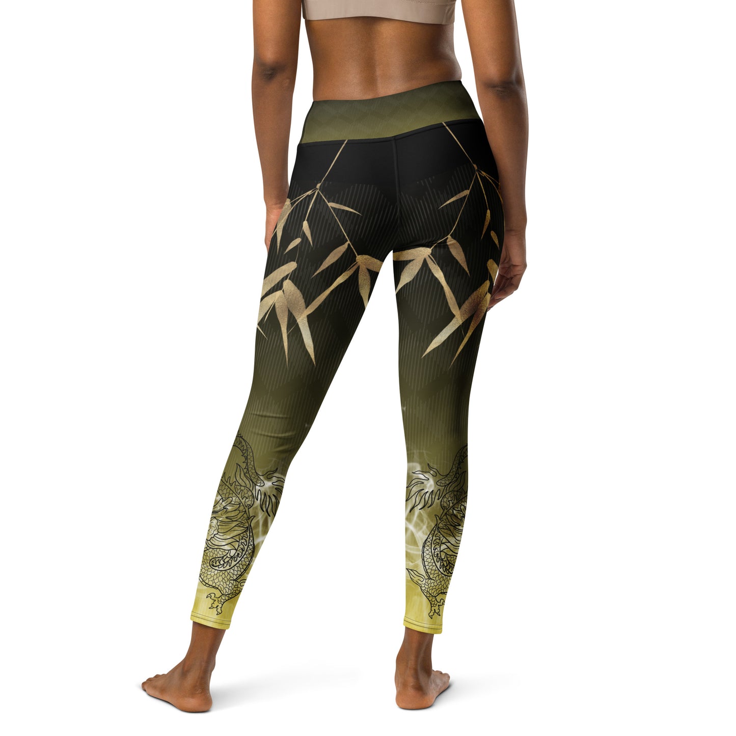 Yoga Leggings - Dragon, White Smoke, Gold Leaf, Gradient 2 Background