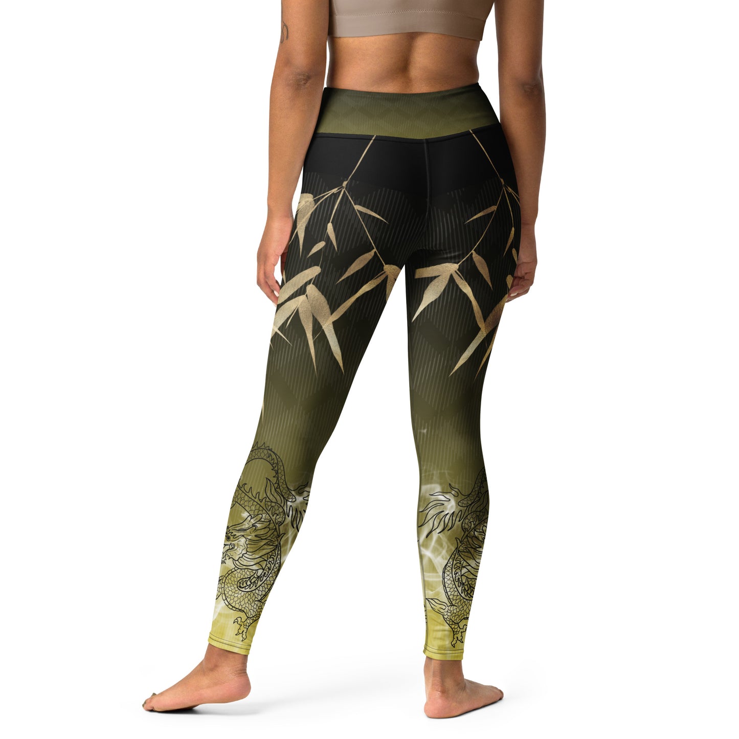 Yoga Leggings - Dragon, White Smoke, Gold Leaf, Gradient 2 Background