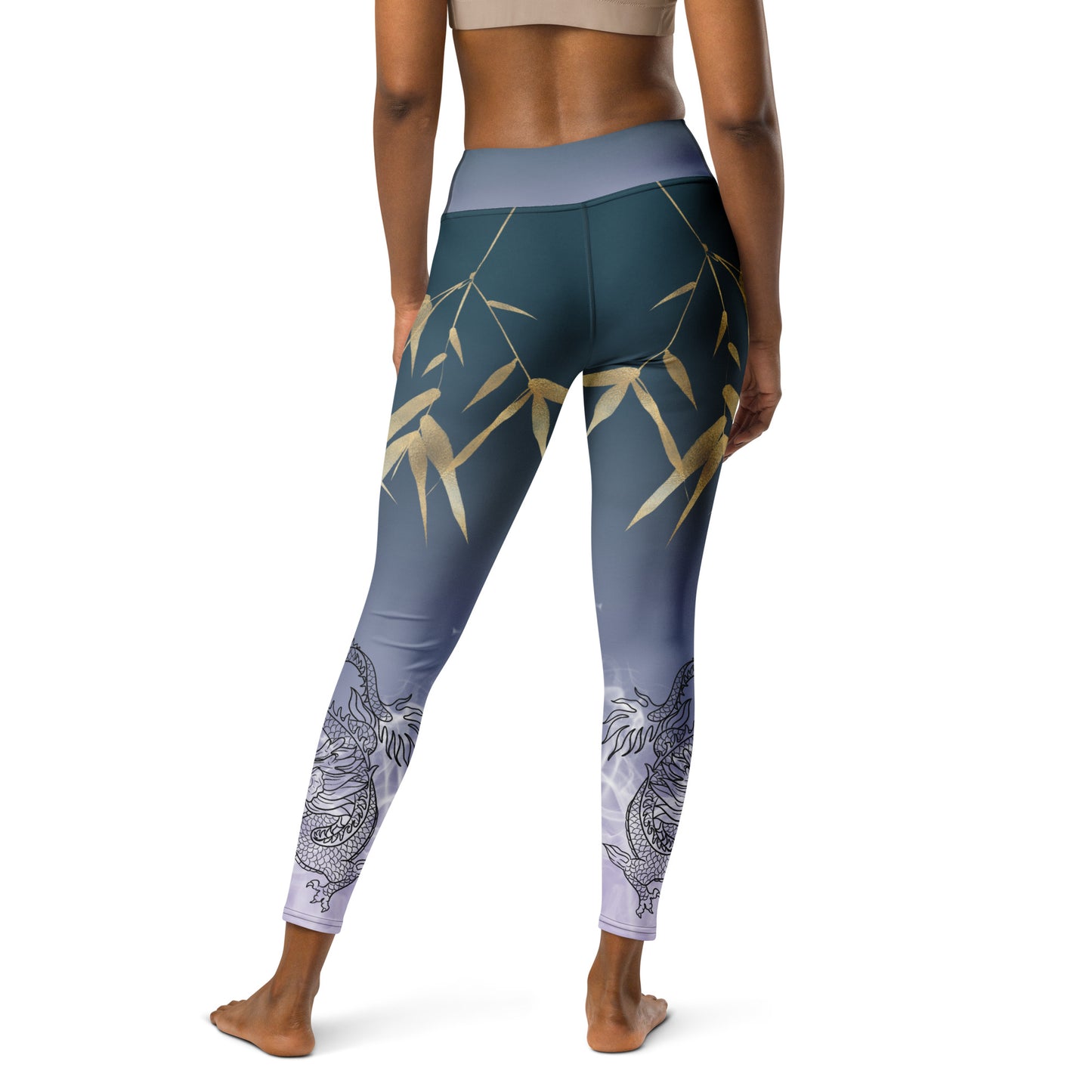 Yoga Leggings - Dragon, White Smoke, Gold Leaf, Gradient 4 Background