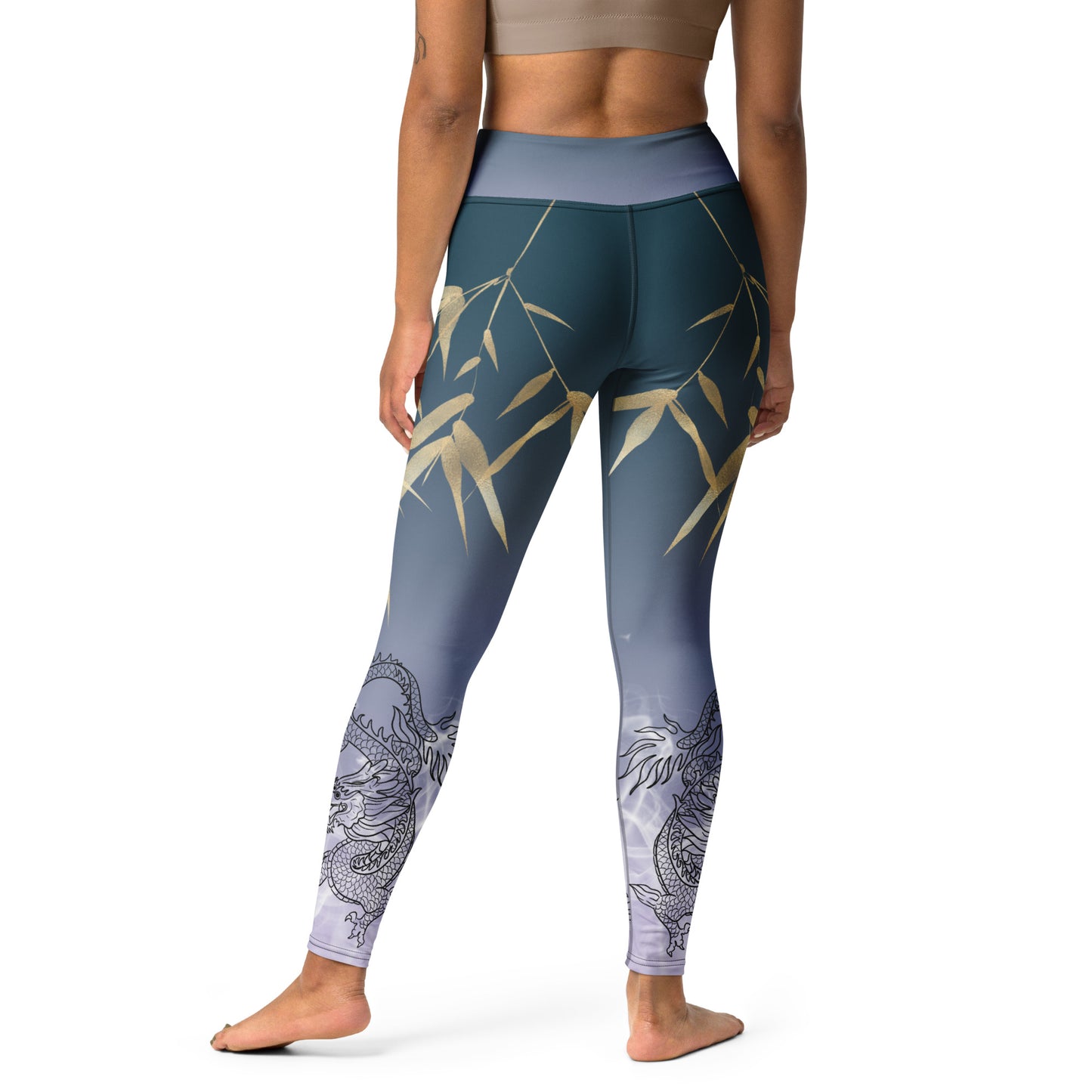 Yoga Leggings - Dragon, White Smoke, Gold Leaf, Gradient 4 Background