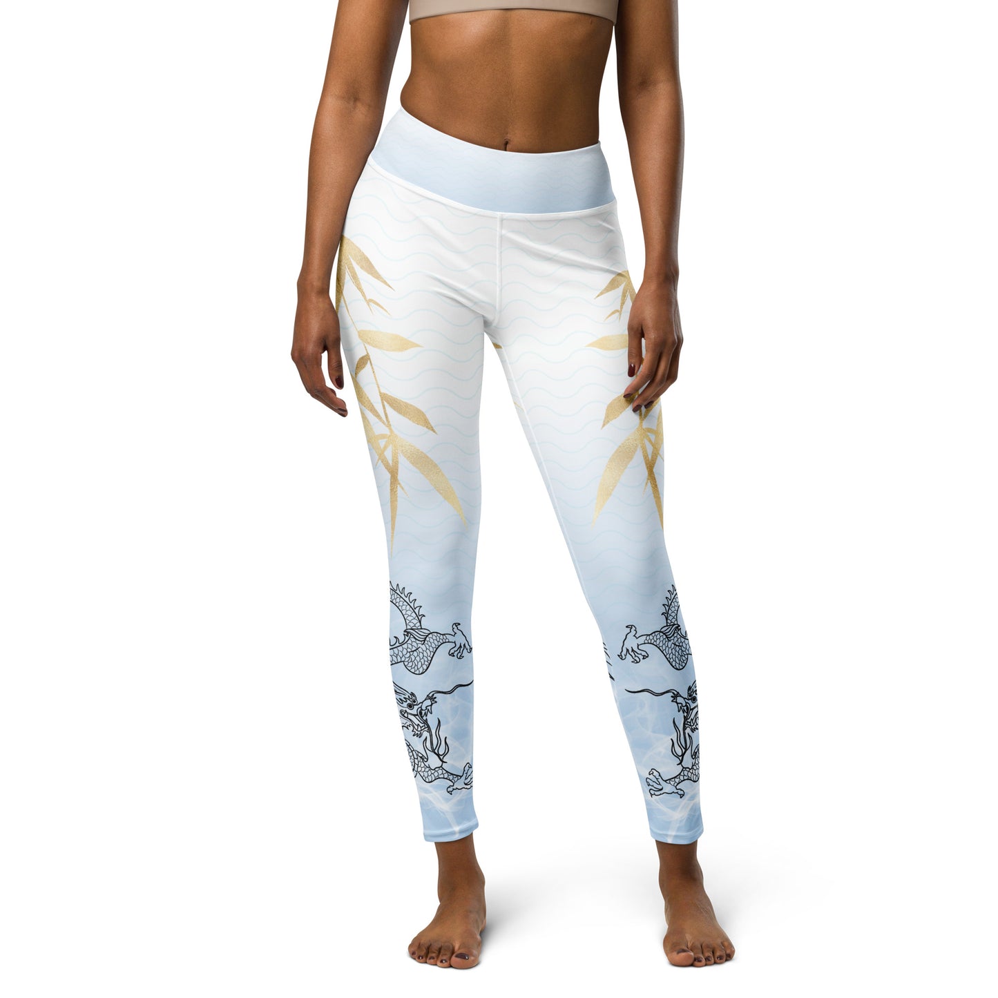 Yoga Leggings - Dragon, White Smoke, Gold Leaf, Gradient 1 Background