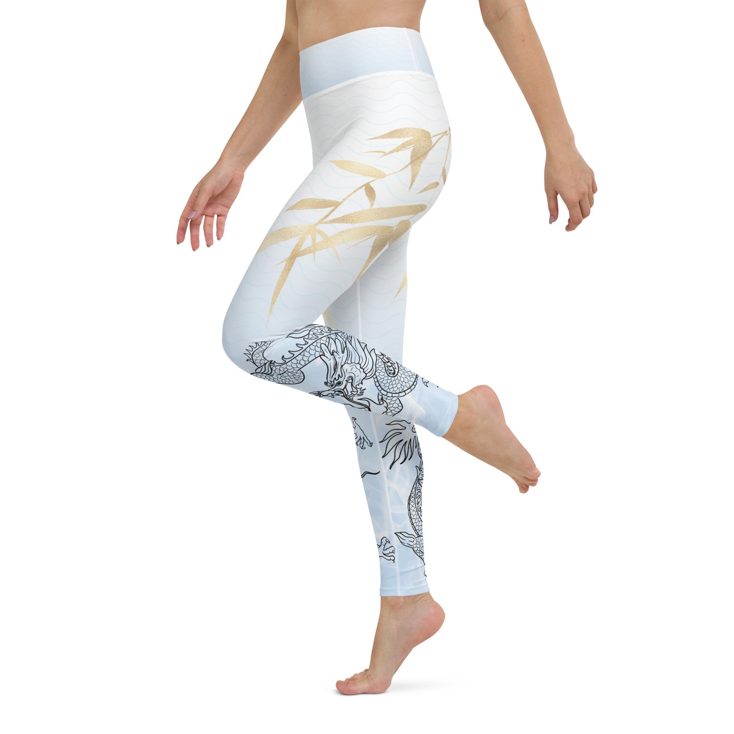 Yoga Leggings - Dragon, White Smoke, Gold Leaf, Gradient 1 Background