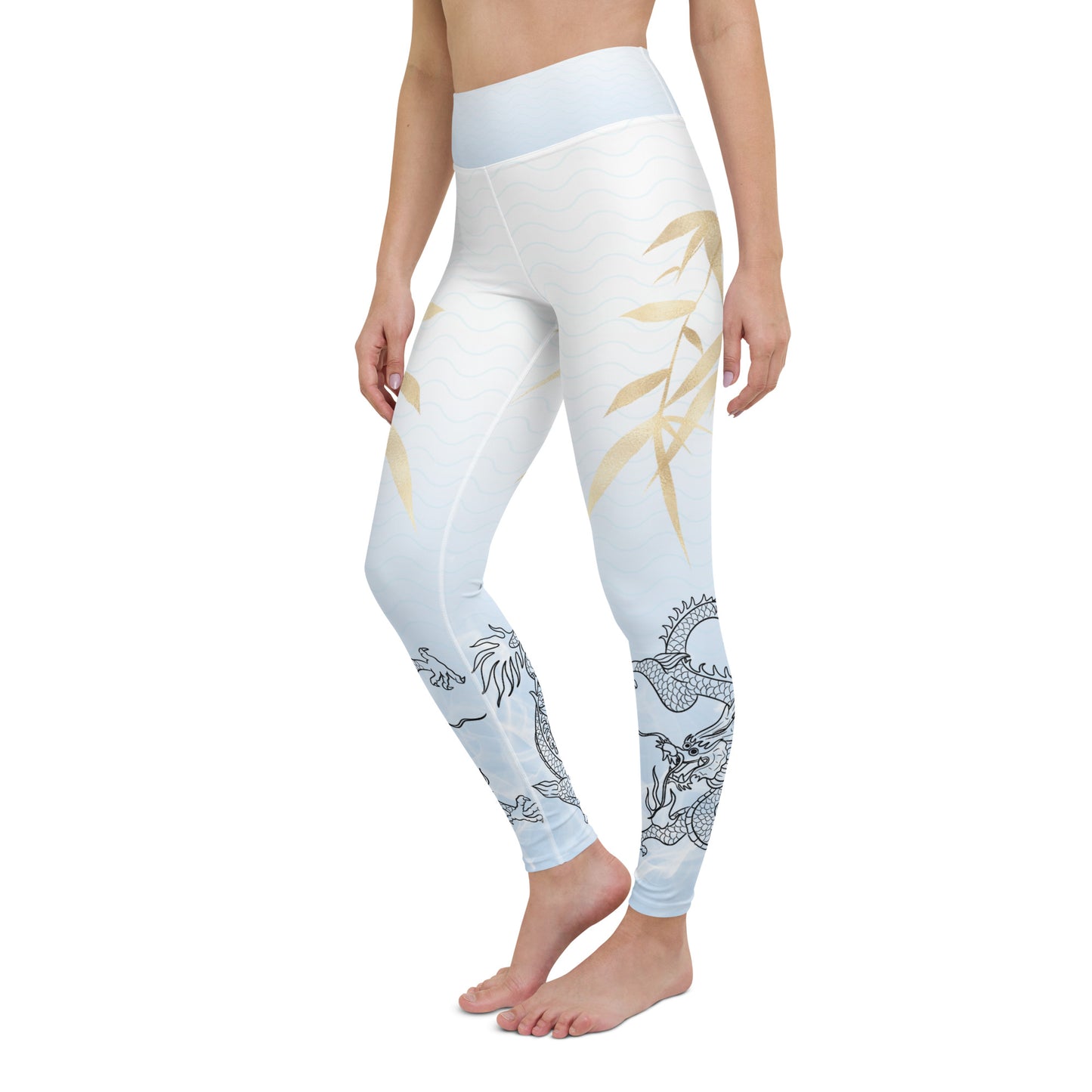 Yoga Leggings - Dragon, White Smoke, Gold Leaf, Gradient 1 Background