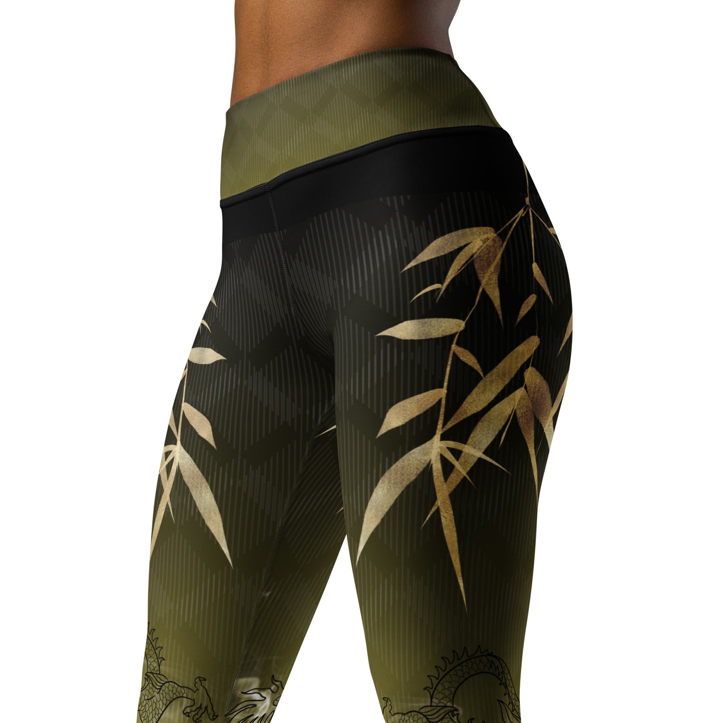 Yoga Leggings - Dragon, White Smoke, Gold Leaf, Gradient 2 Background