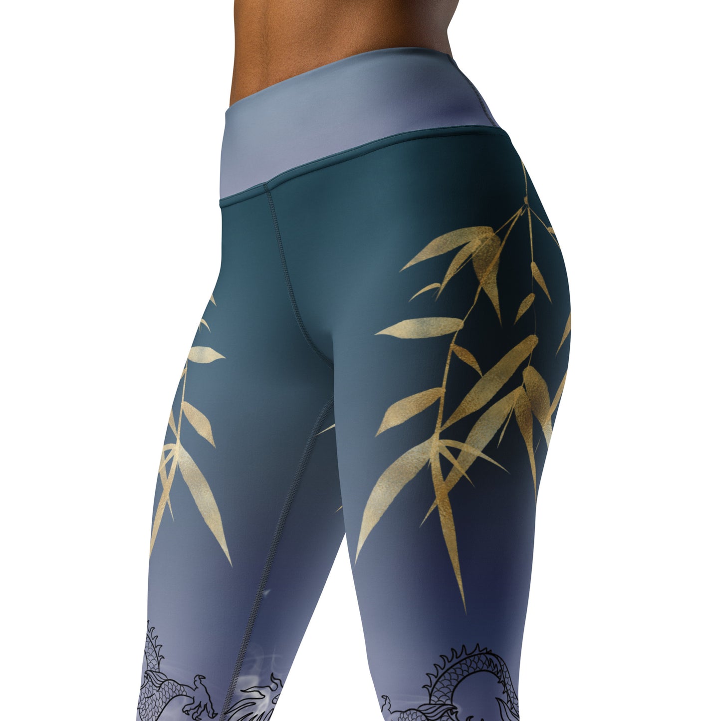 Yoga Leggings - Dragon, White Smoke, Gold Leaf, Gradient 4 Background