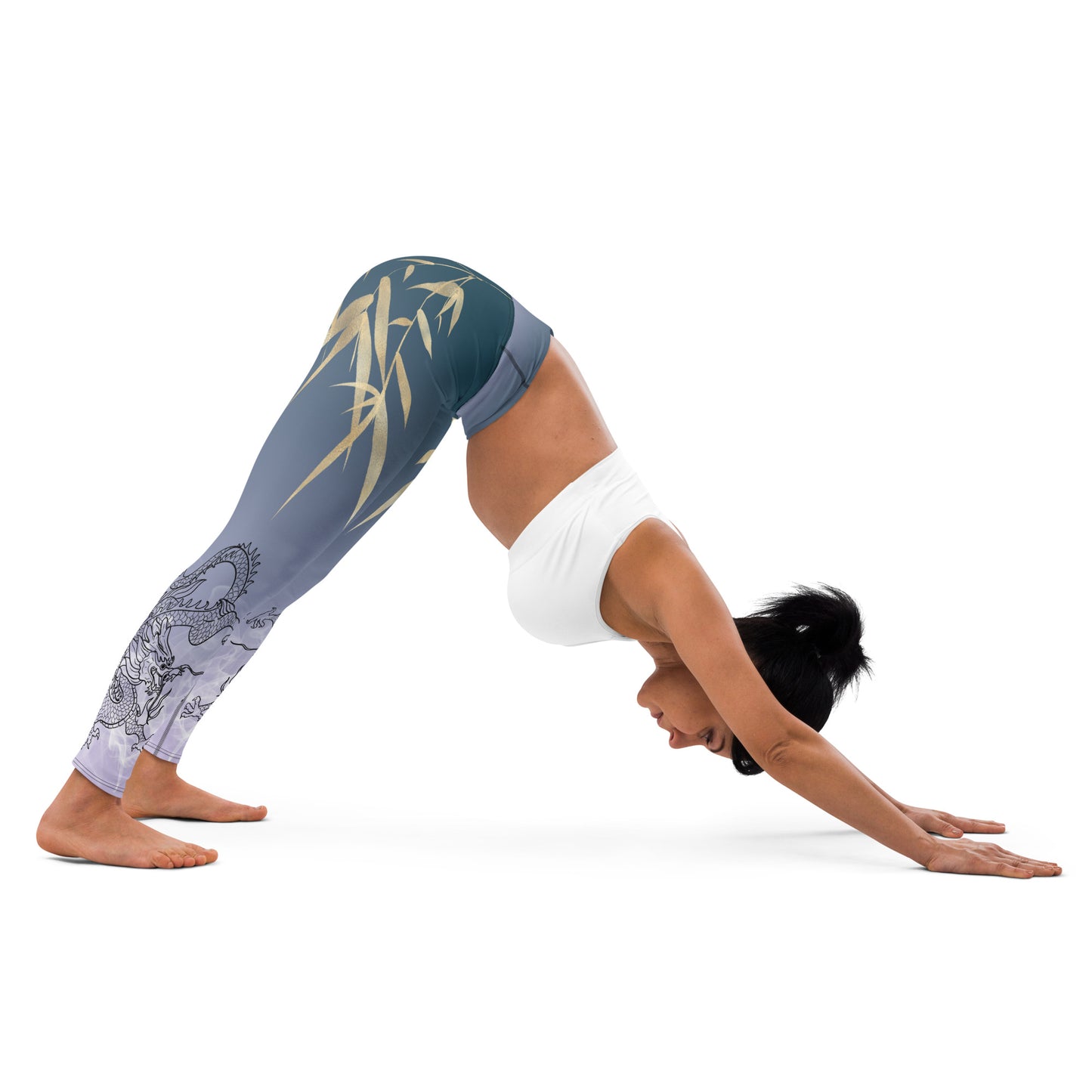 Yoga Leggings - Dragon, White Smoke, Gold Leaf, Gradient 4 Background