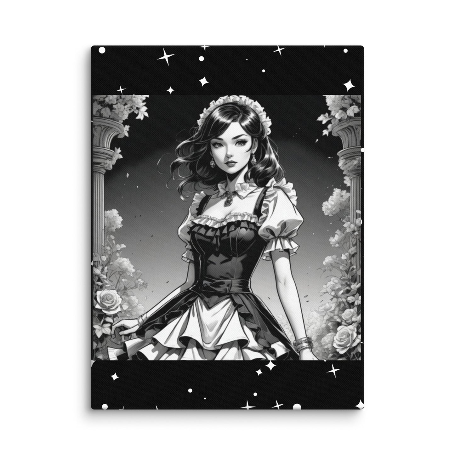 Canvas – Beautiful Maid by the Balcony with Stary Background