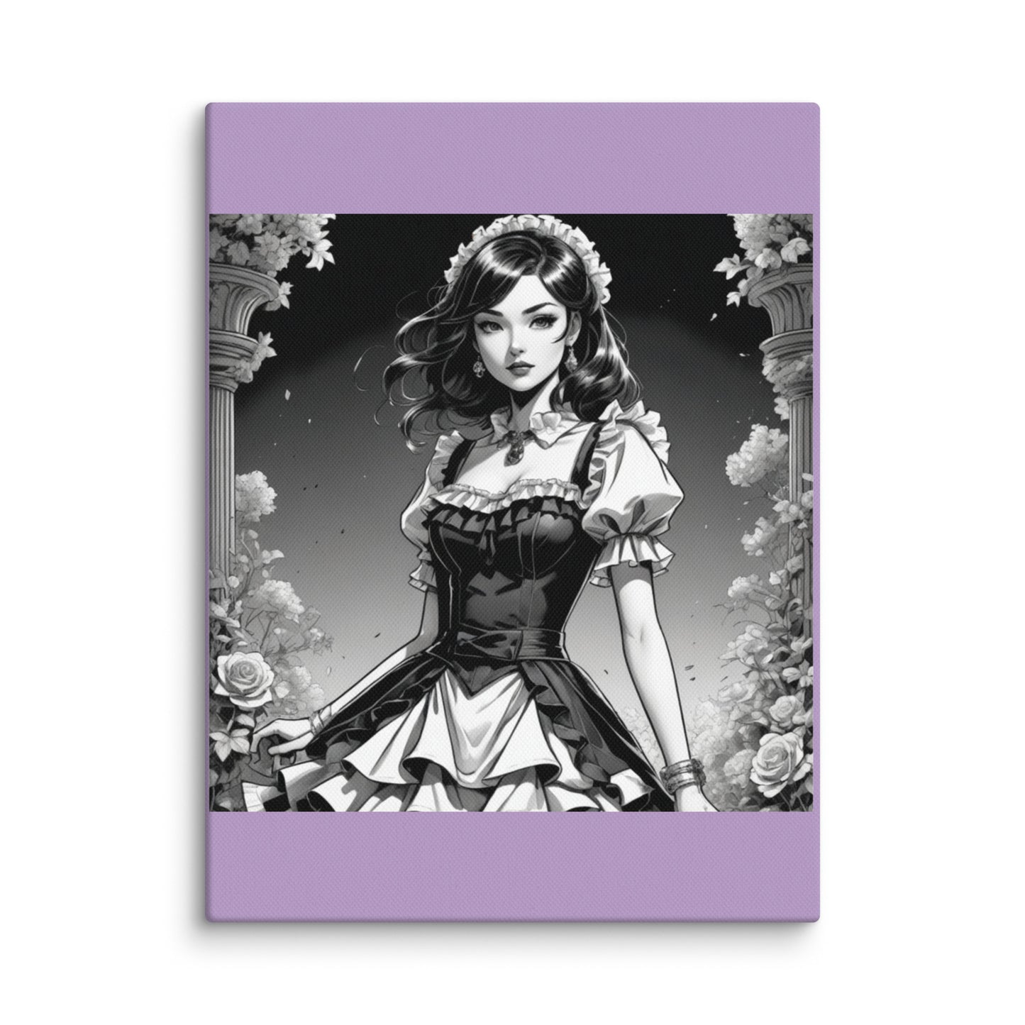 Canvas – Beautiful Maid by the Balcony with Light Purple Background