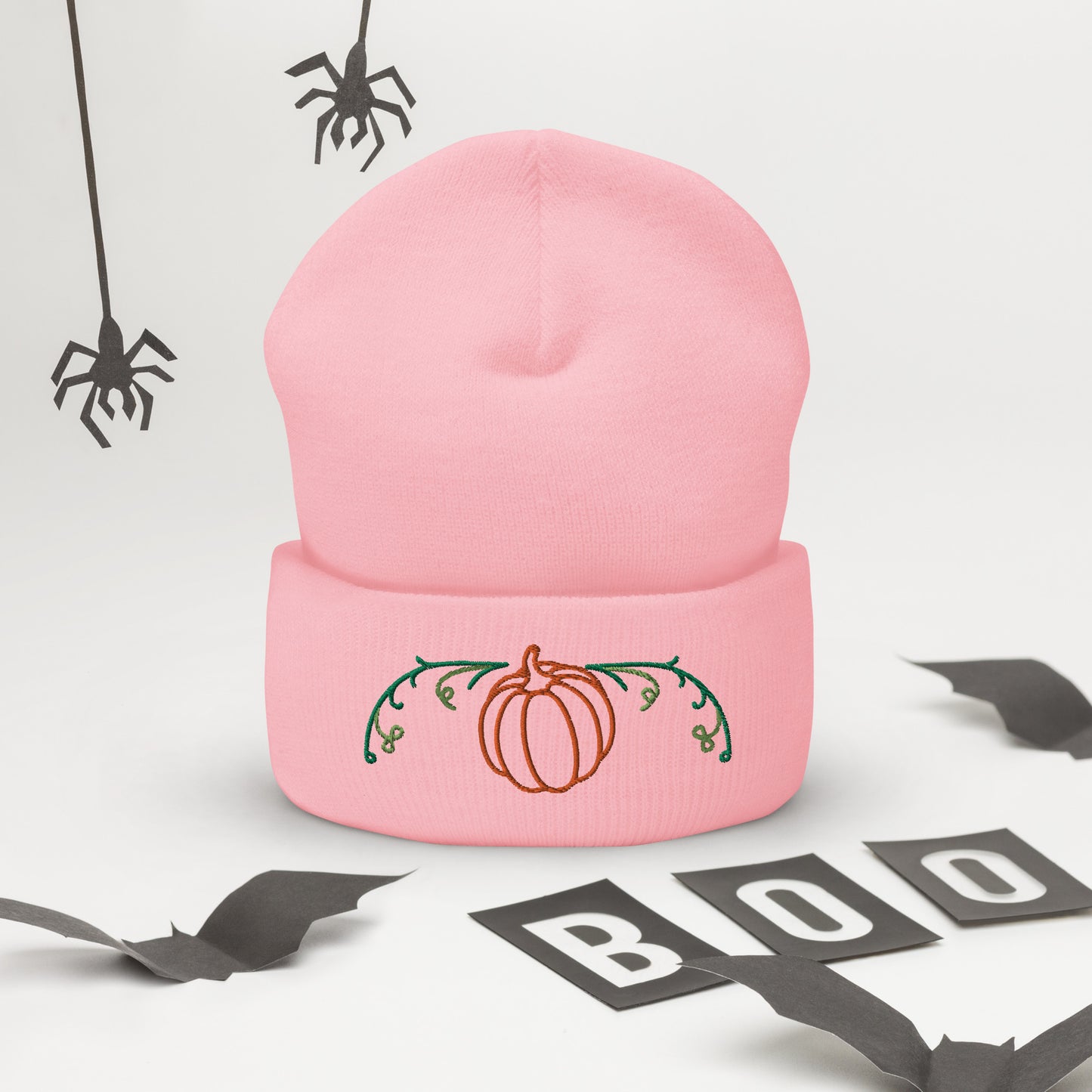 Cozy Cuffed Beanie with Pumpkin Embroidery - Autumn Headwear