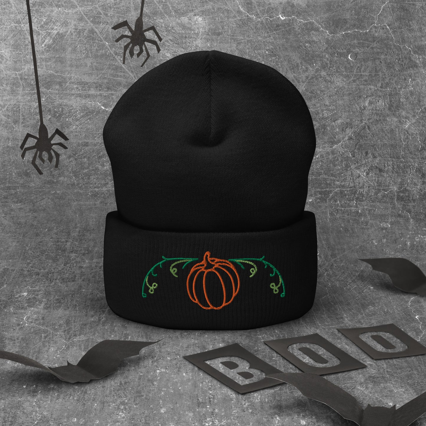 Cozy Cuffed Beanie with Pumpkin Embroidery - Autumn Headwear