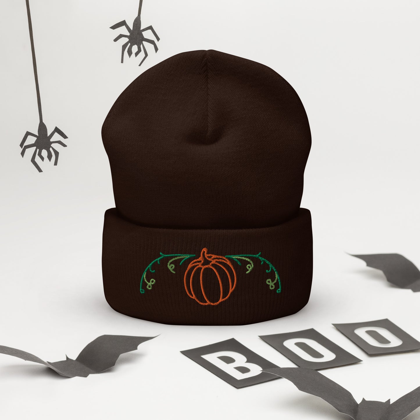 Cozy Cuffed Beanie with Pumpkin Embroidery - Autumn Headwear