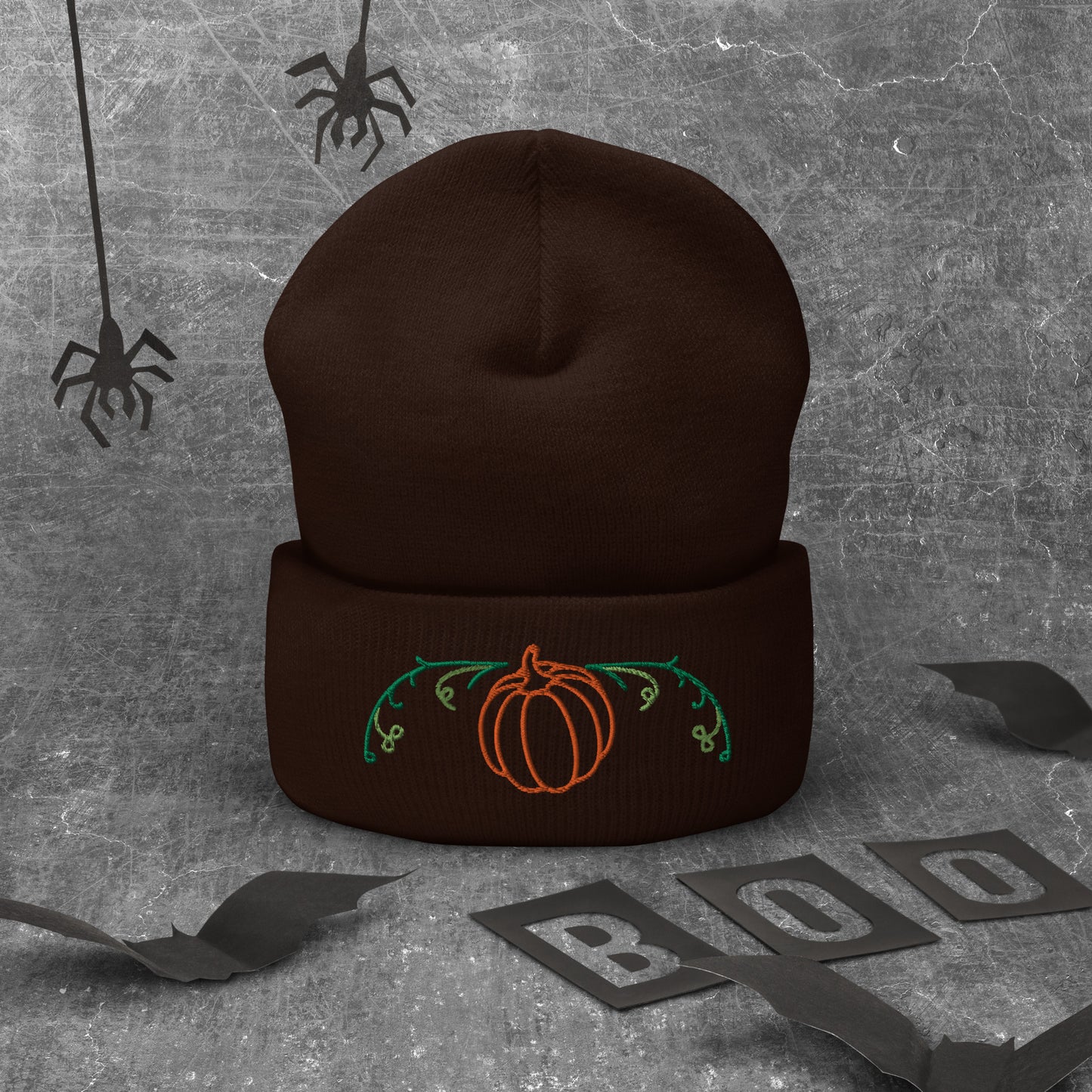 Cozy Cuffed Beanie with Pumpkin Embroidery - Autumn Headwear