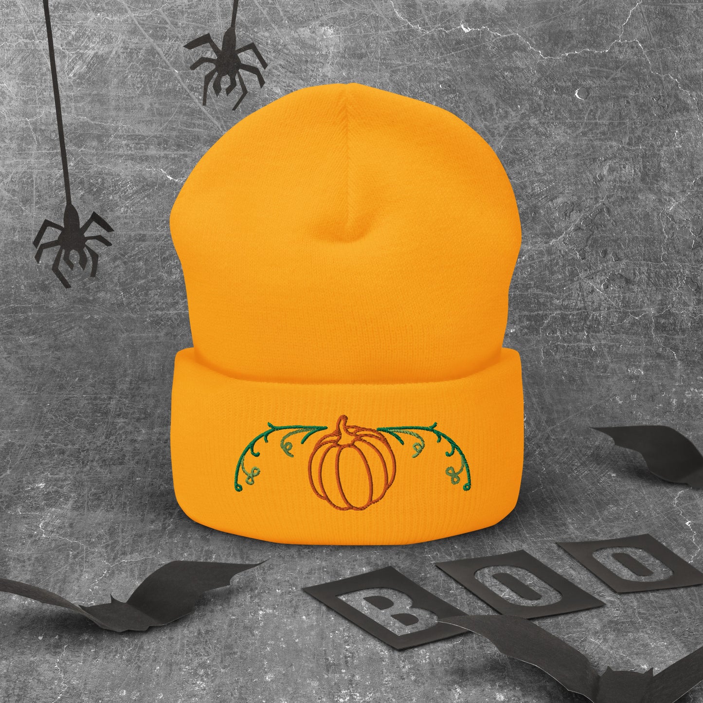 Cozy Cuffed Beanie with Pumpkin Embroidery - Autumn Headwear