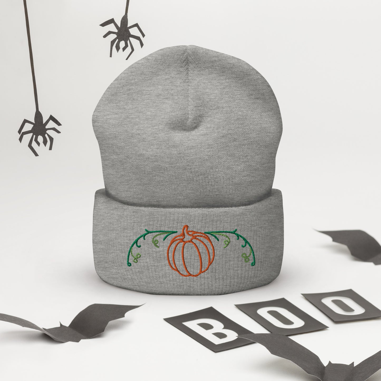 Cozy Cuffed Beanie with Pumpkin Embroidery - Autumn Headwear