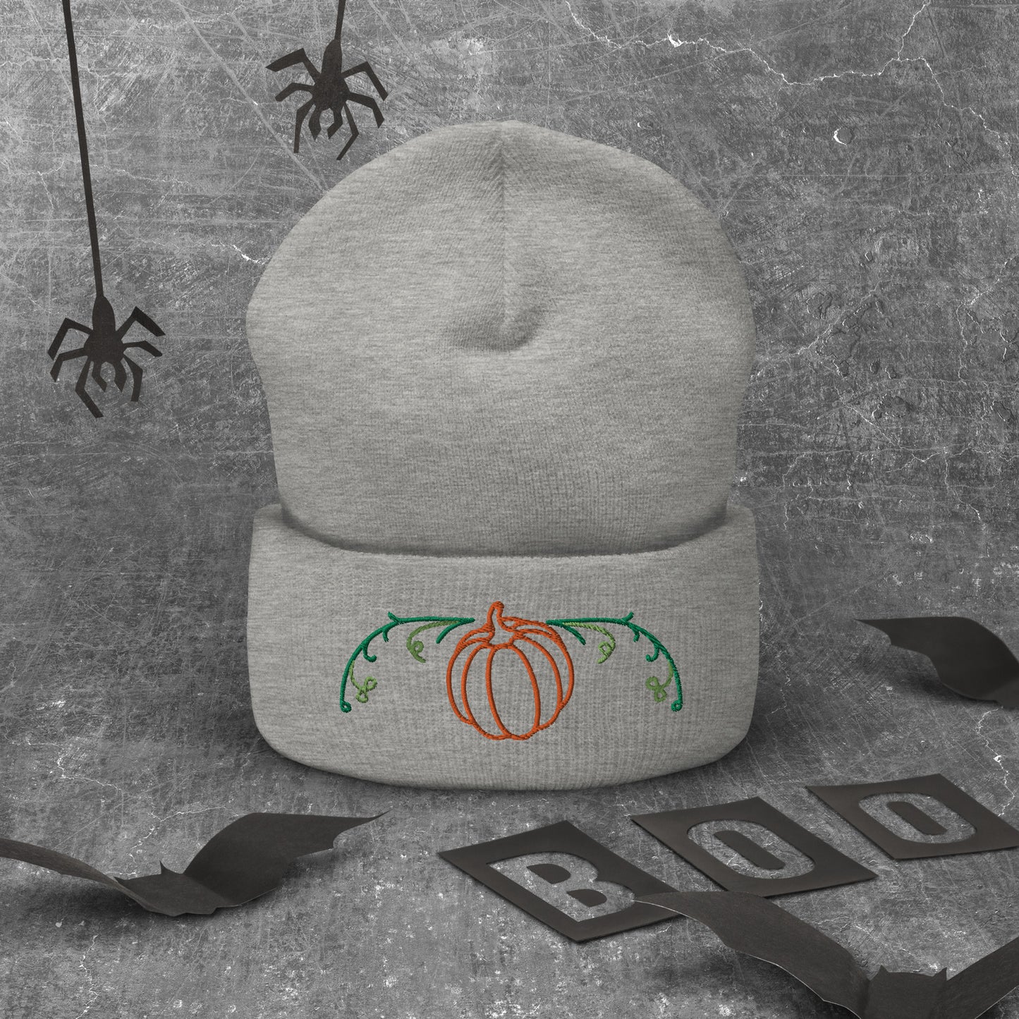 Cozy Cuffed Beanie with Pumpkin Embroidery - Autumn Headwear