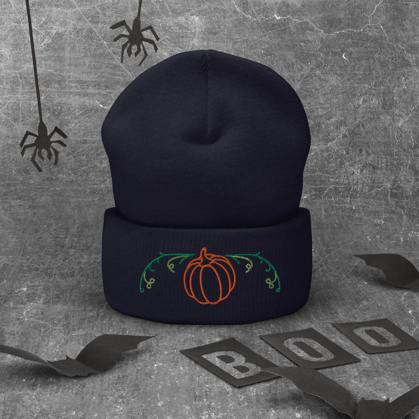 Cozy Cuffed Beanie with Pumpkin Embroidery - Autumn Headwear