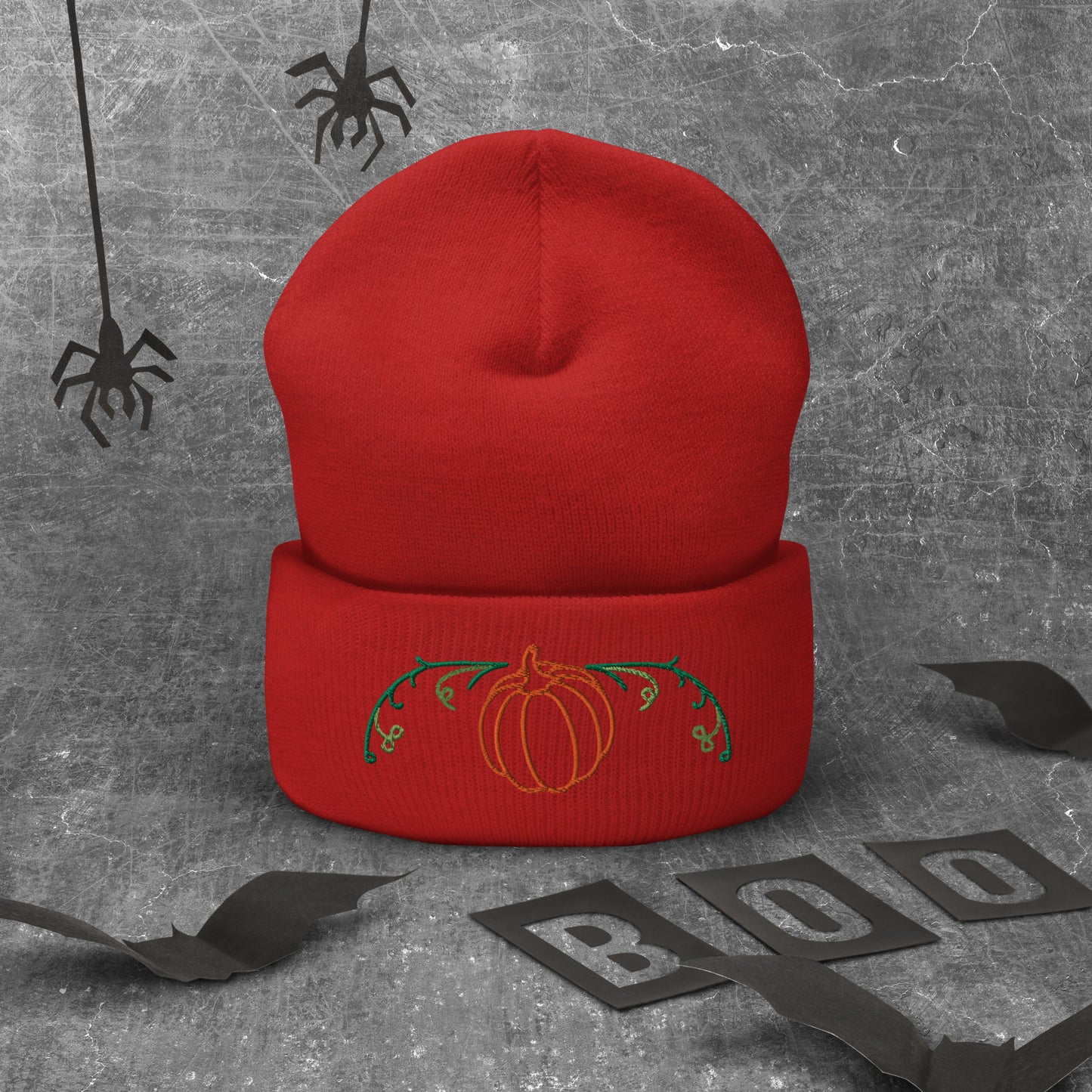 Cozy Cuffed Beanie with Pumpkin Embroidery - Autumn Headwear