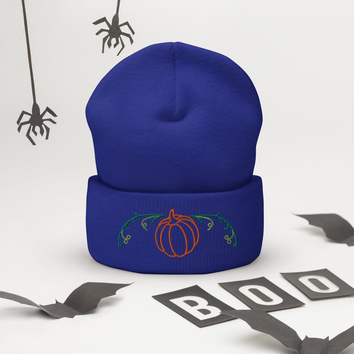 Cozy Cuffed Beanie with Pumpkin Embroidery - Autumn Headwear