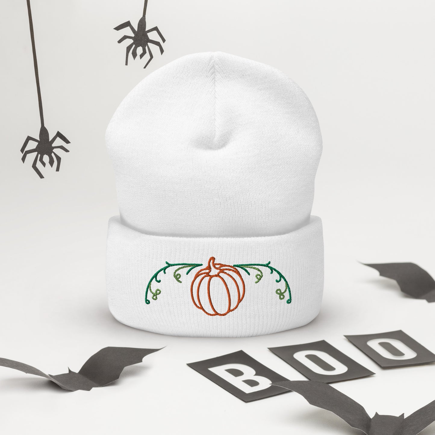 Cozy Cuffed Beanie with Pumpkin Embroidery - Autumn Headwear