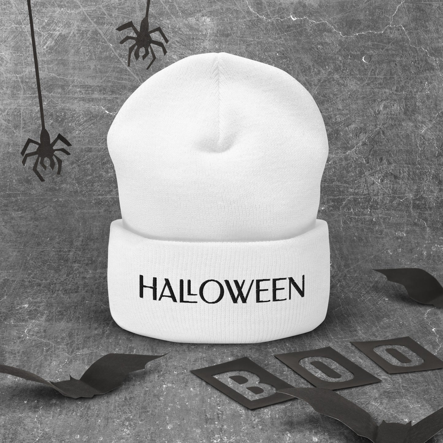 Spooky Embroidered Halloween Cuffed Beanie