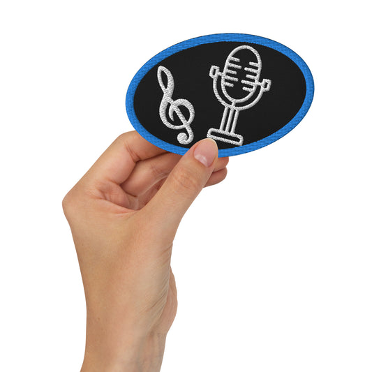 Embroidered Treble Clef Mic Patch – Blue Border