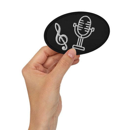 Embroidered Treble Clef Mic Patch – Black Border