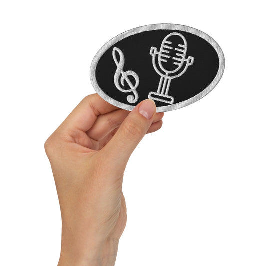 Embroidered Treble Clef Mic Patch – White Border