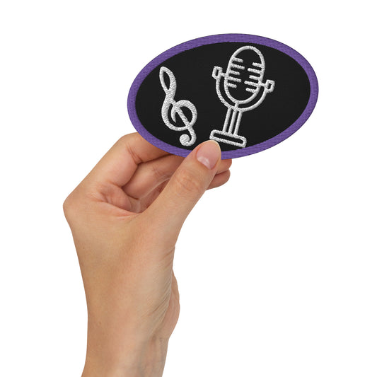 Embroidered Treble Clef Mic Patch – Purple Border