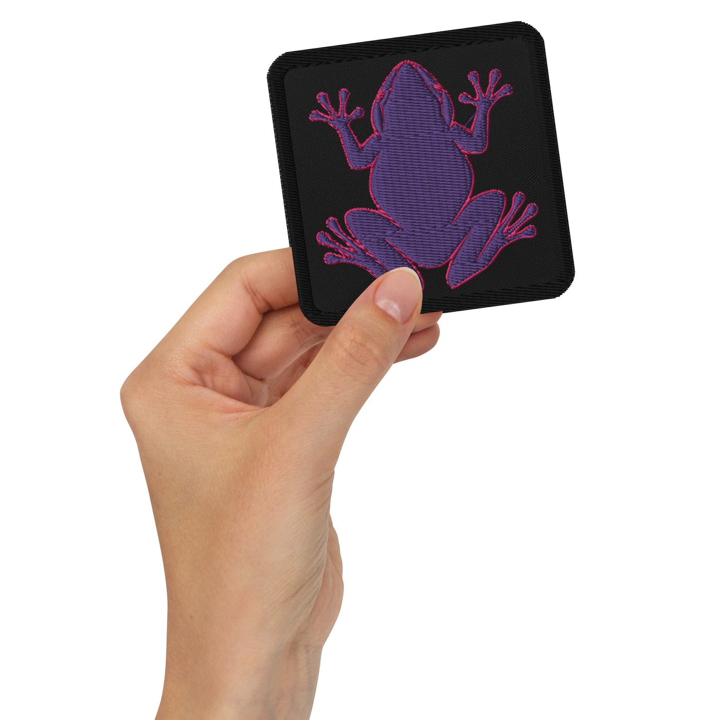 Embroidered Patches -  Purple Coqui Frog With Pink Outline