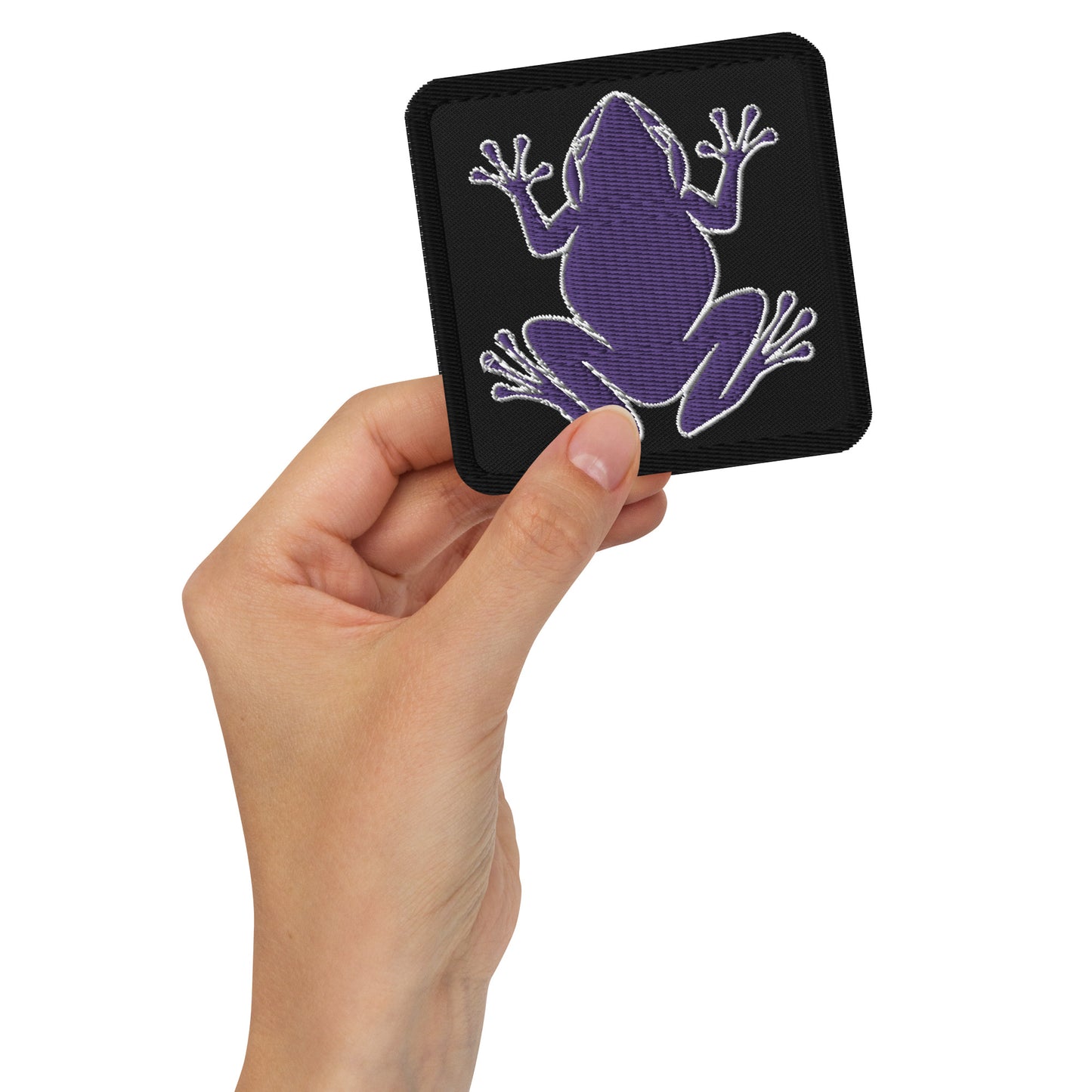 Embroidered Patches -  Purple Coqui Frog With White Outline