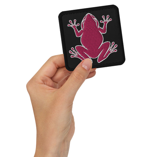 Embroidered Patches -  Pink Coqui Frog With White Outline