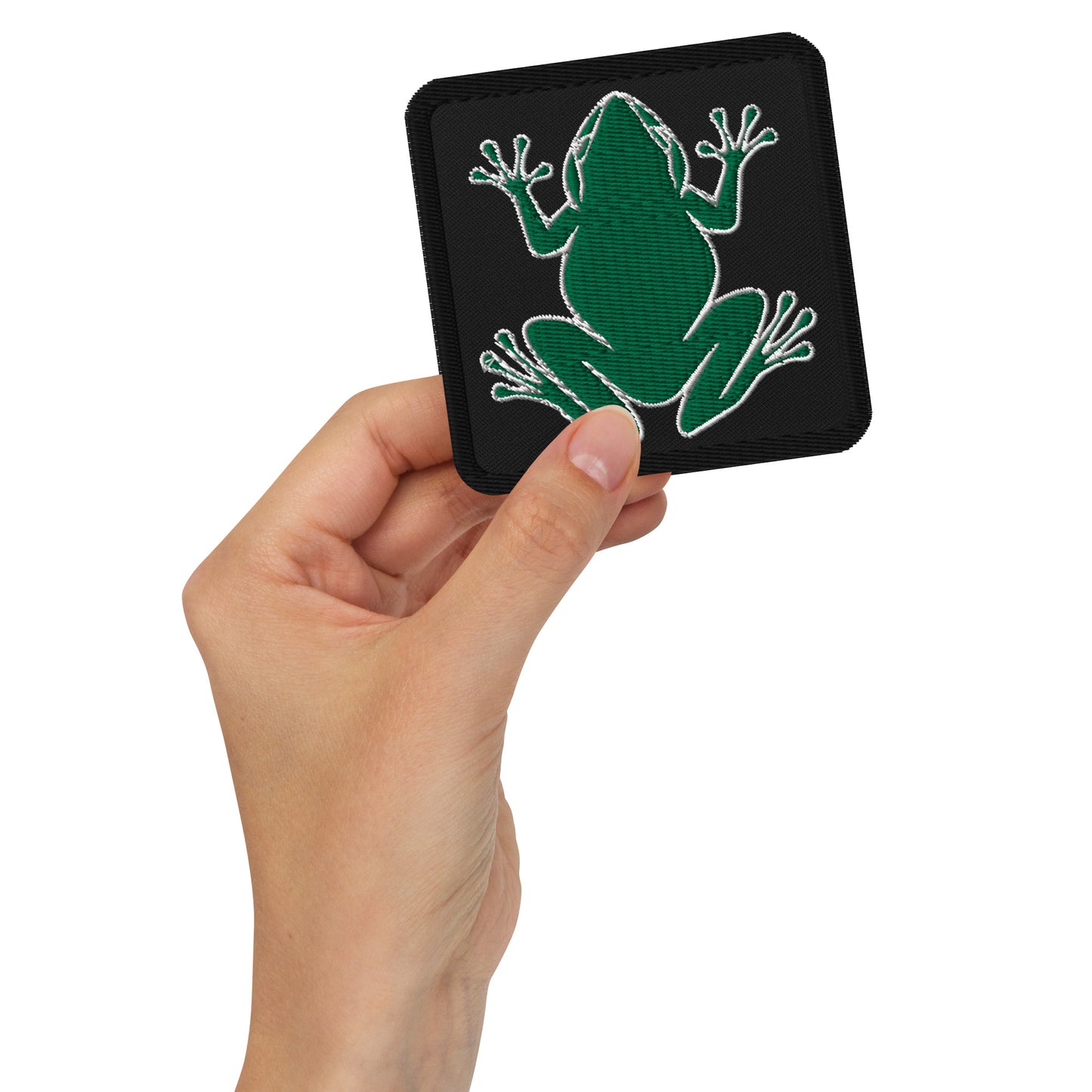 Embroidered Patches -  Green Coqui Frog With White Outline