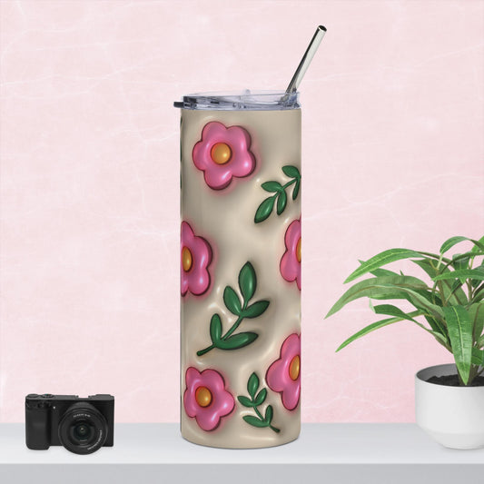 Stainless steel tumbler 3D Inflated - Pink Flowers