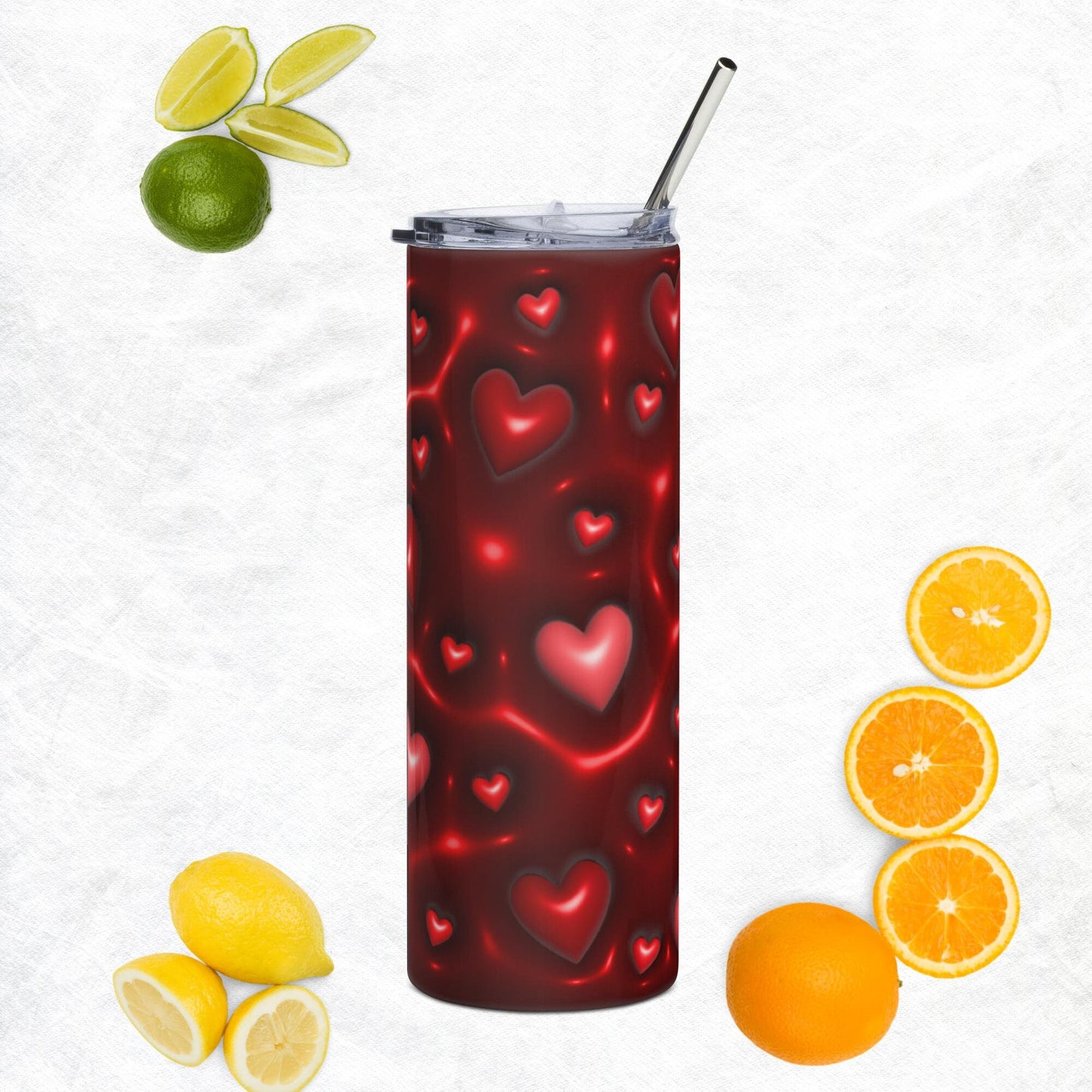 Stainless steel tumbler 3D Inflated red hearts