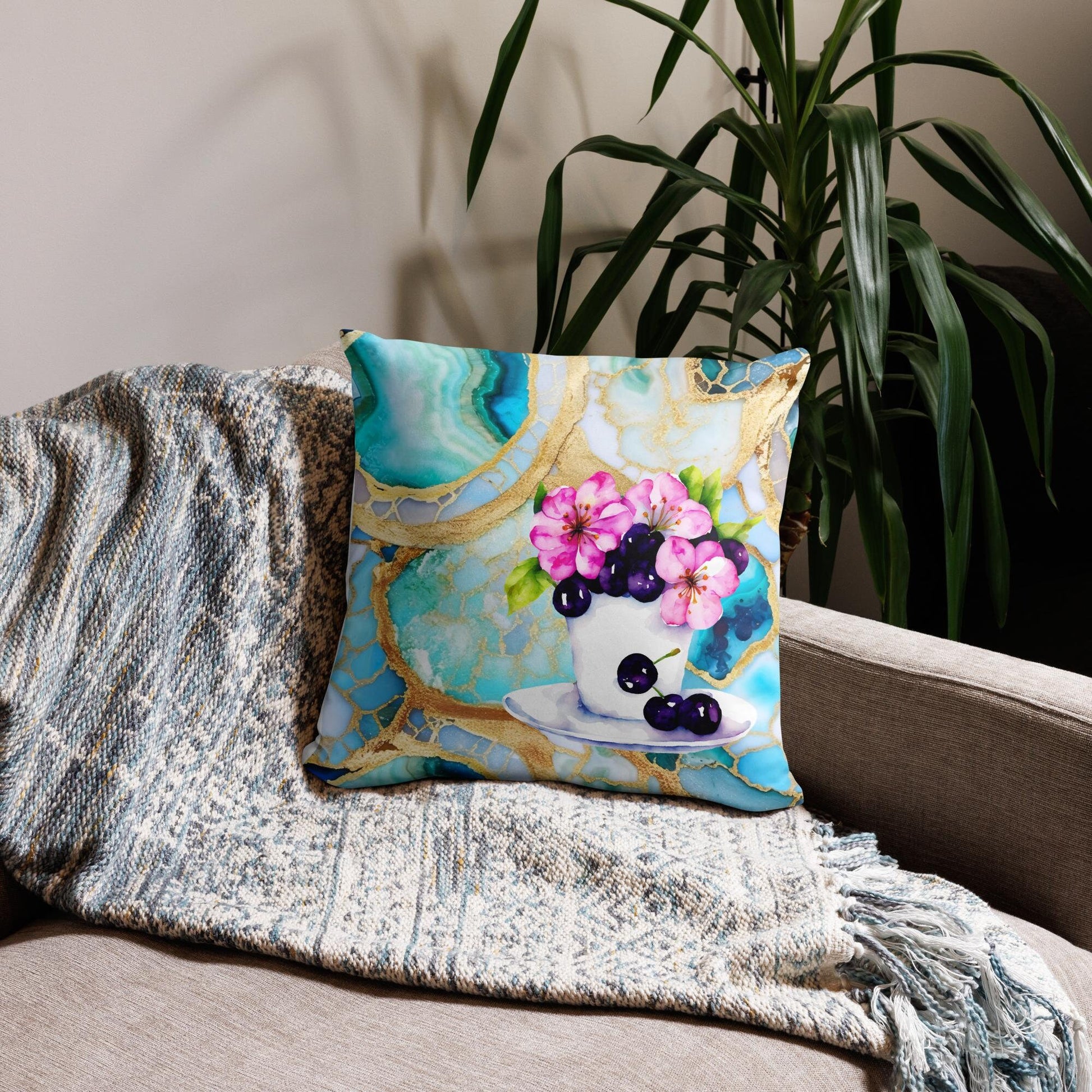 Basic Pillow - Agate Crystal with Cherries and Flowers