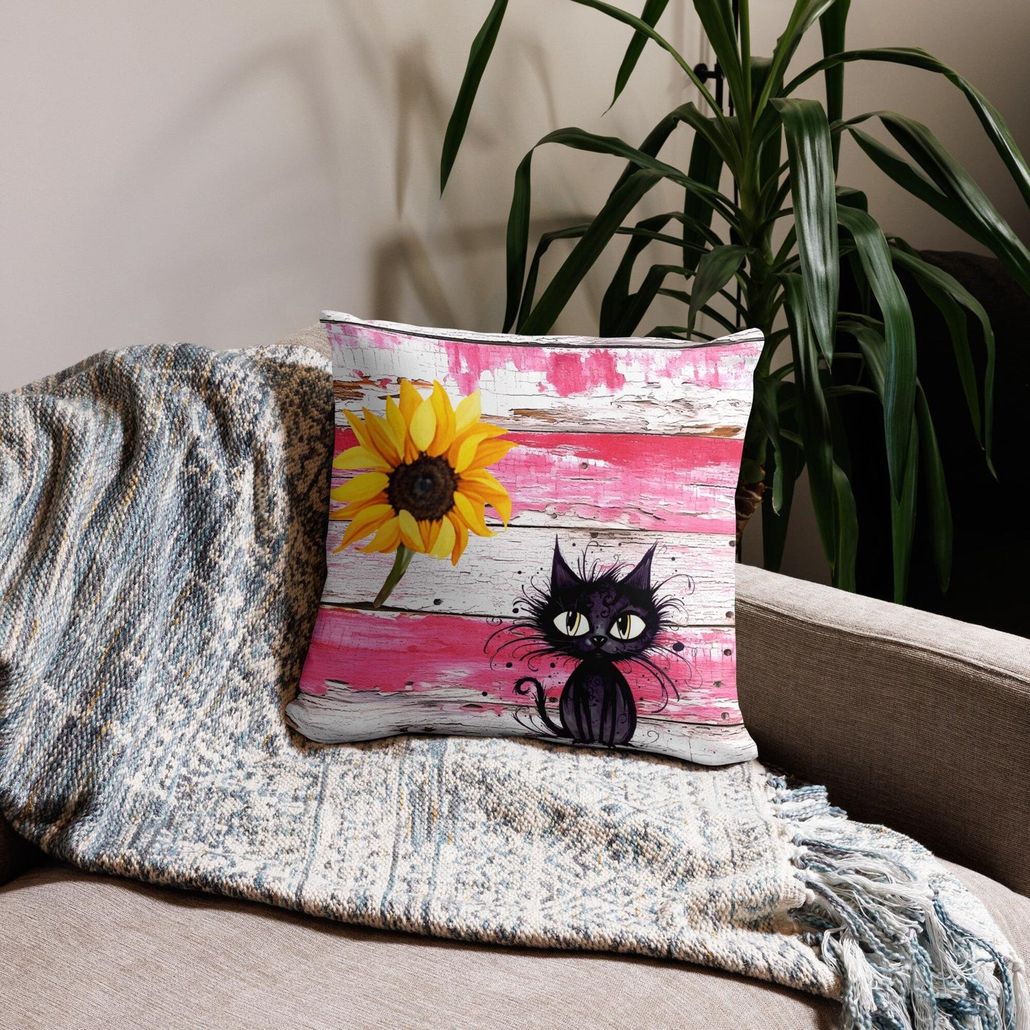 Basic Pillow - Sunflower Wood Stress Kitty